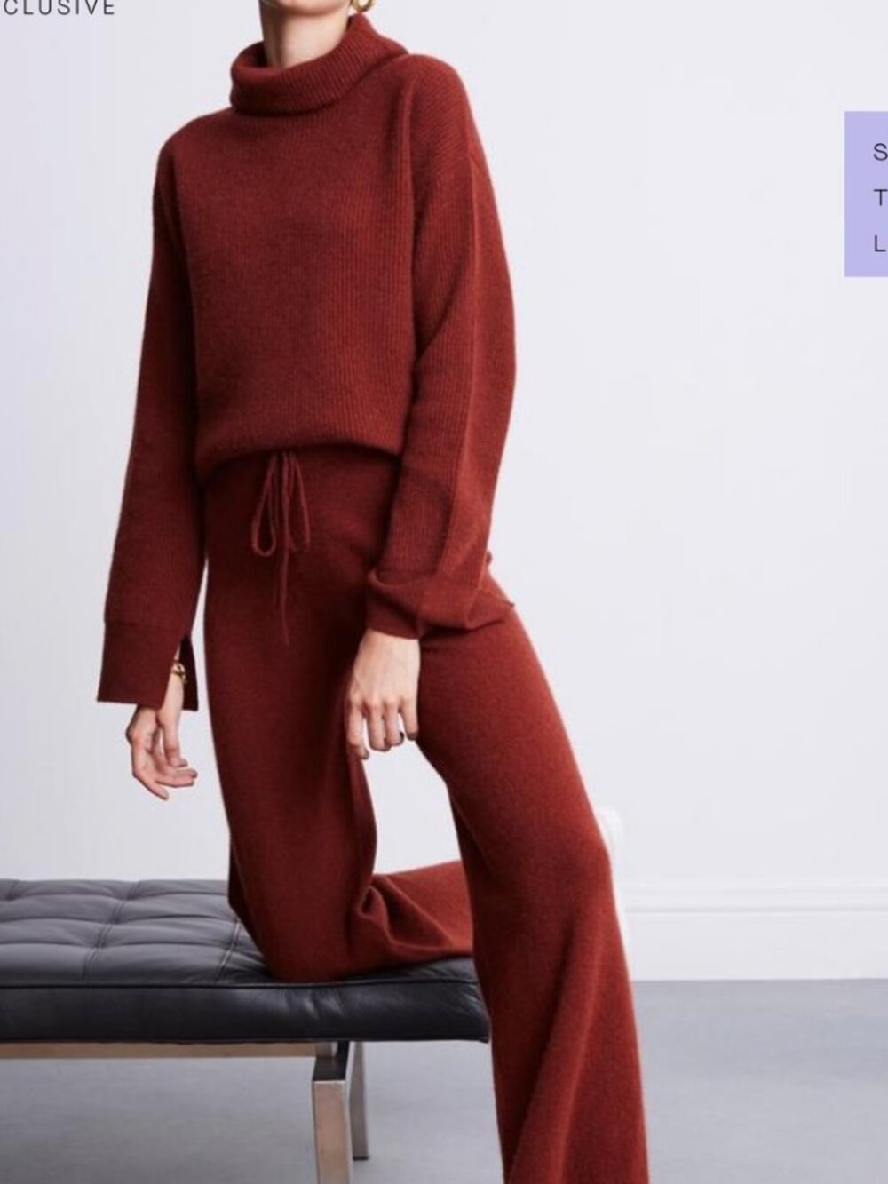 NWT Brodie x Bandier Nutmeg (Item-45) 2Pc Cashmere Set Turtleneck Sweater Pant M